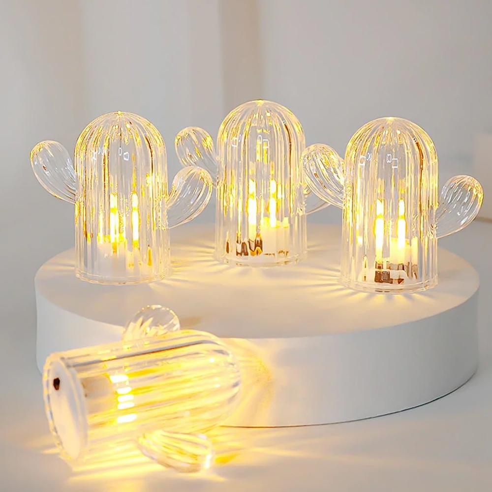 Cute Cactus Led Night Light (Cactus / 4 Pcs Set) - Color: Mix