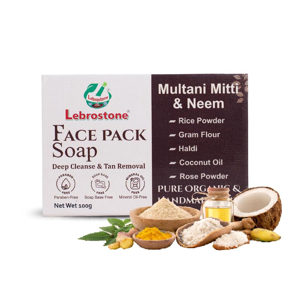 Lebrostone Multani Mitti & Neem Herbal Soap | Deep Cleansing, Tan Removal & Natural Glow | Smooth & Fresh Skin for Men & Women | 100g