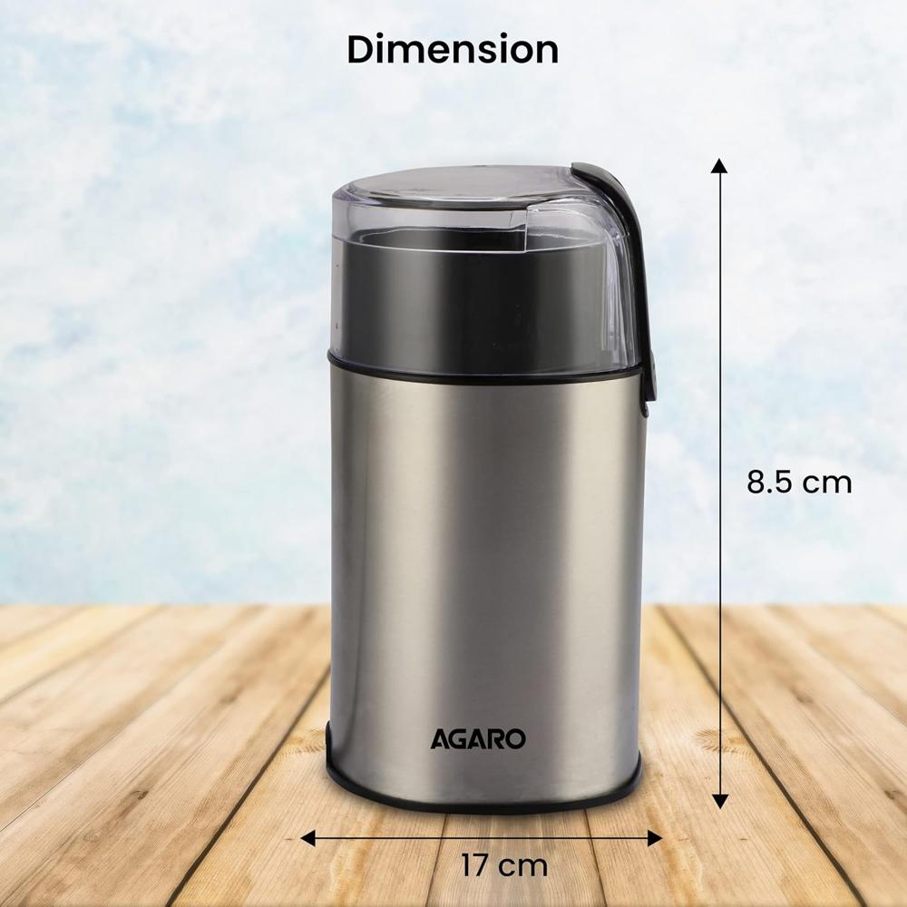 Agaro Grand Electric Coffee Grinder, Stainless Steel Blades, Grinds Up To 60 Grams Dry Coffee Beans, Portable, (33698) - Color: Silver
