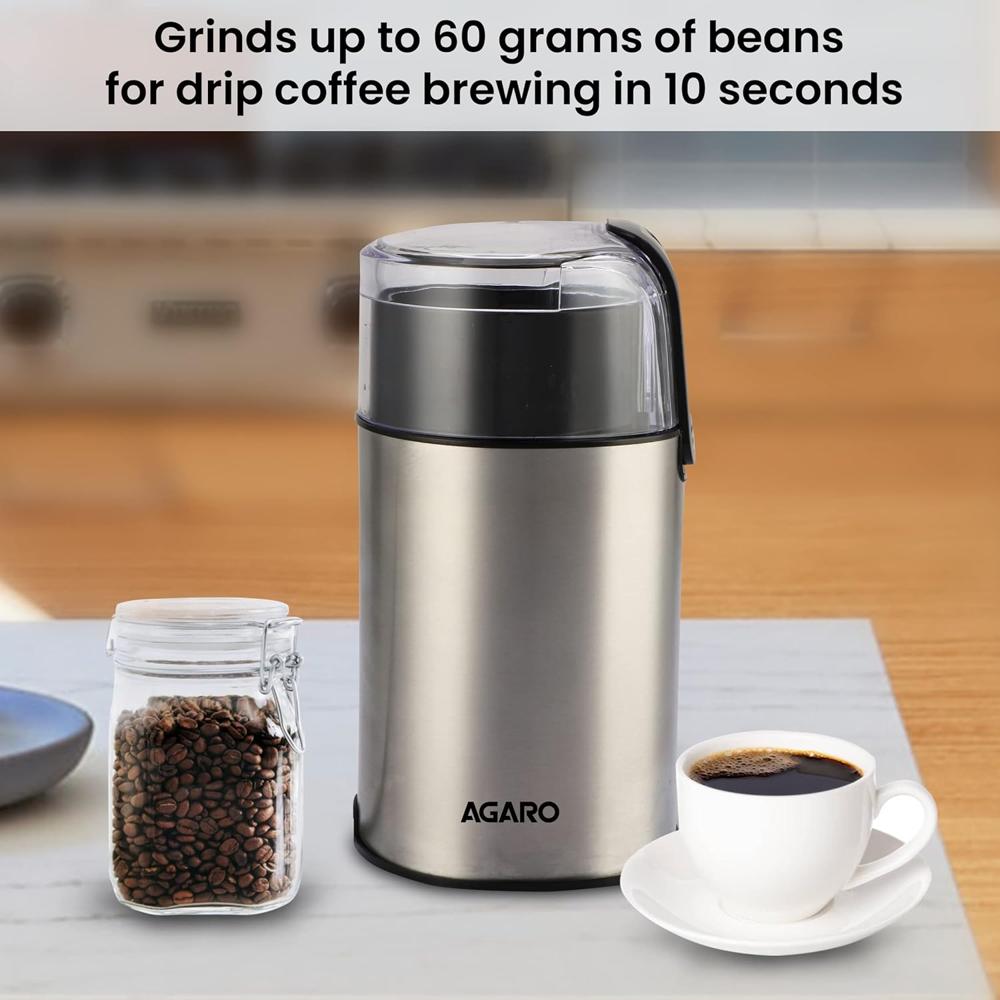 AGARO Grand Electric Coffee Grinder, Stainless Steel Blades, Grinds up to 60 Grams Dry Coffee Beans, Portable, (33698)