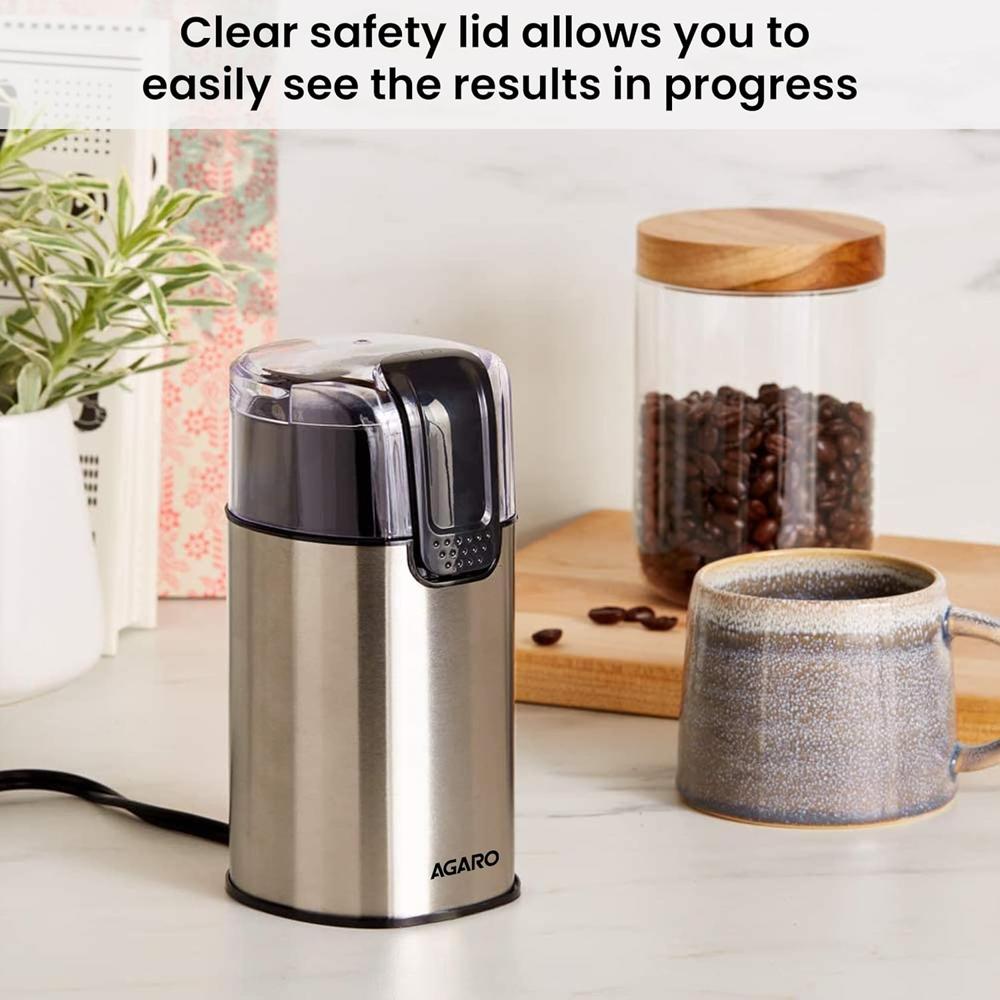 AGARO Grand Electric Coffee Grinder, Stainless Steel Blades, Grinds up to 60 Grams Dry Coffee Beans, Portable, (33698)