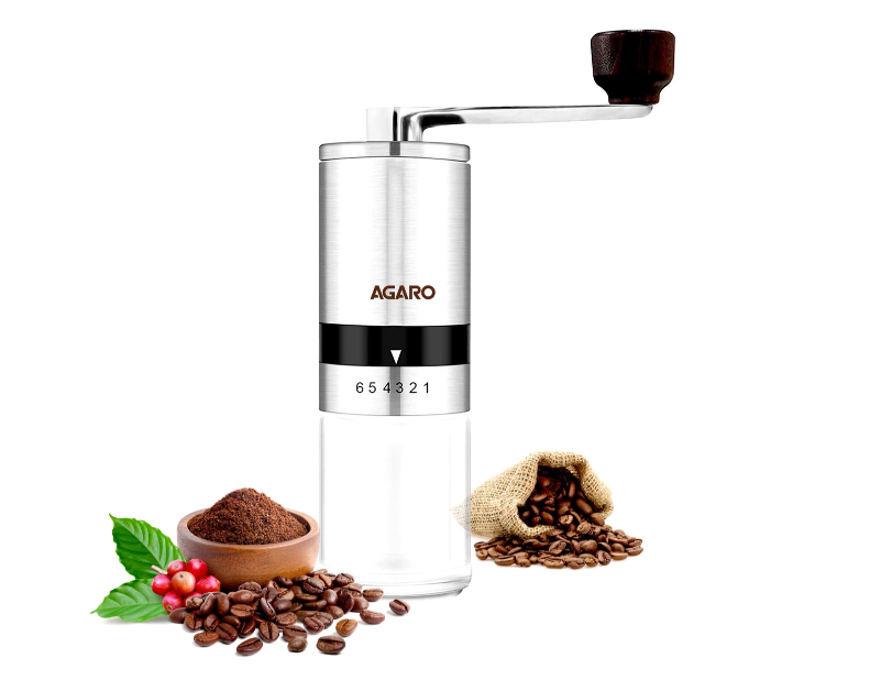AGARO Elite Manual Ceramic Grinder with Glass jar 6 Cups Coffee Maker (Silver) (33813)