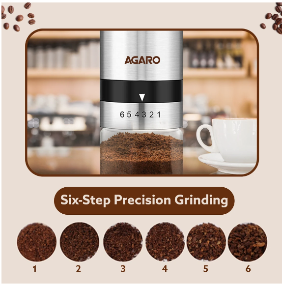 AGARO Elite Manual Ceramic Grinder with Glass jar 6 Cups Coffee Maker (Silver) (33813)