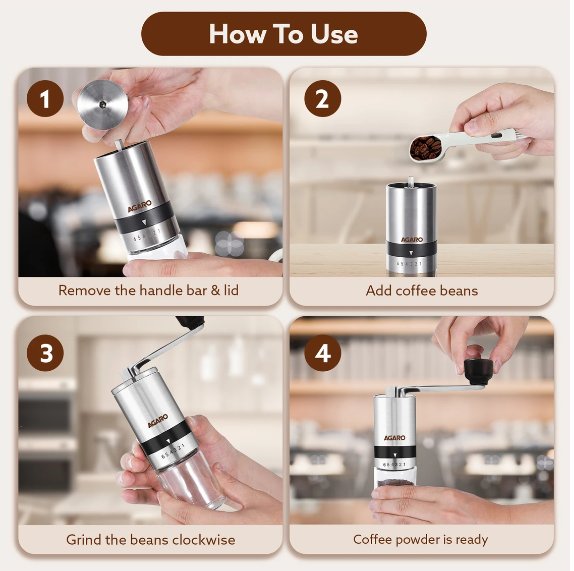 AGARO Elite Manual Ceramic Grinder with Glass jar 6 Cups Coffee Maker (Silver) (33813)