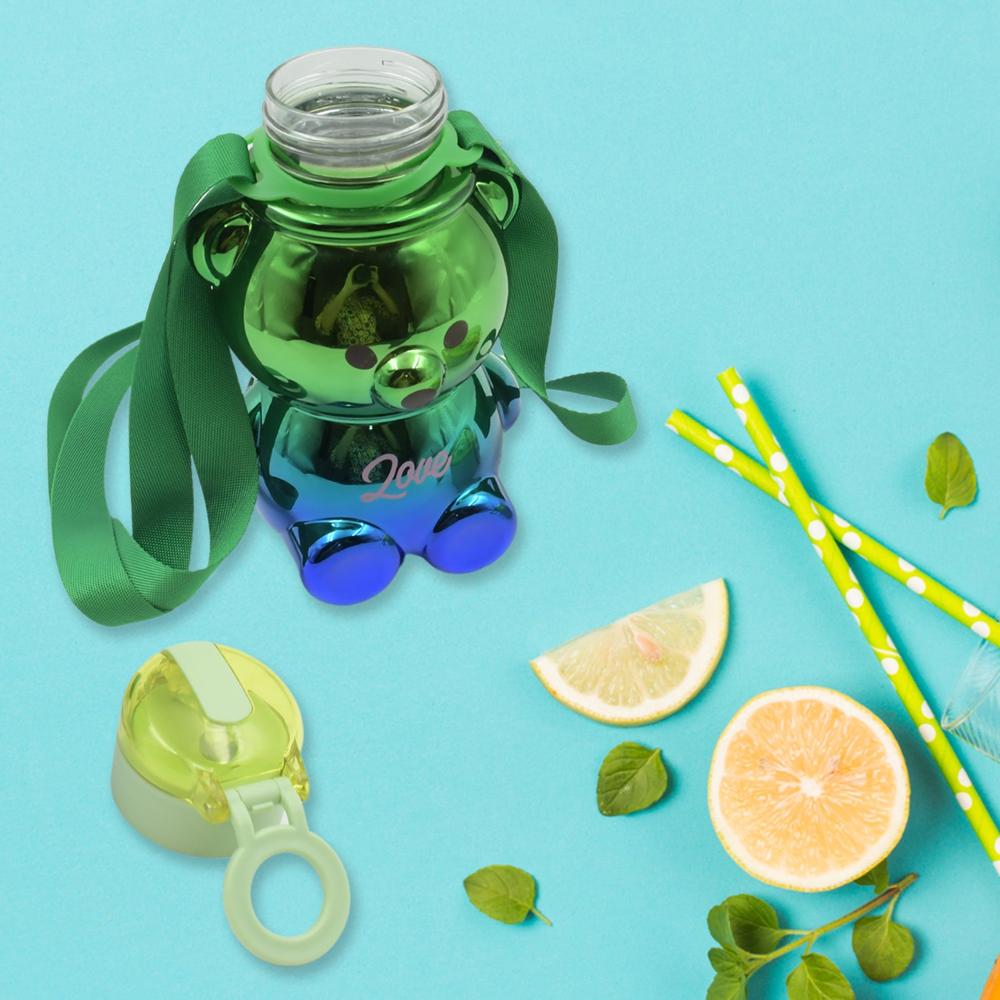Cute Plastic Water Bottle with Strap & Stickers Kids School Bottle (1 Pc)