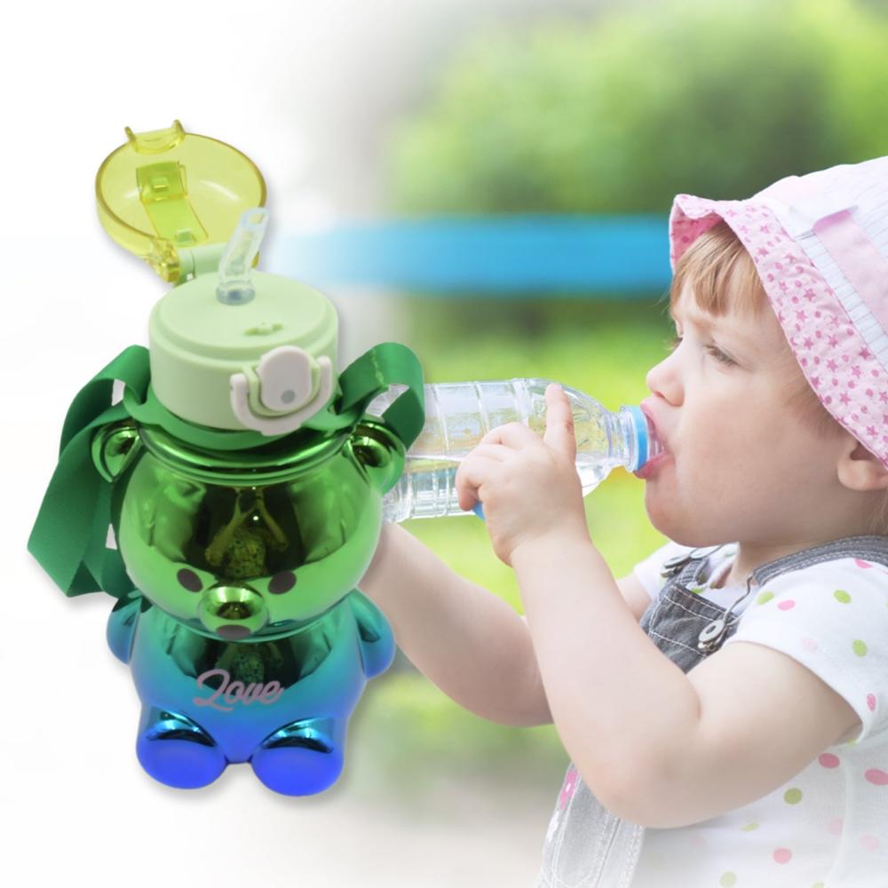 Cute Plastic Water Bottle with Strap & Stickers Kids School Bottle (1 Pc)