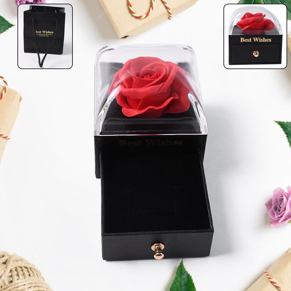 Preserved Eternal Rose Flower Gift Box Drawer (1 Pc) - Color: Mix