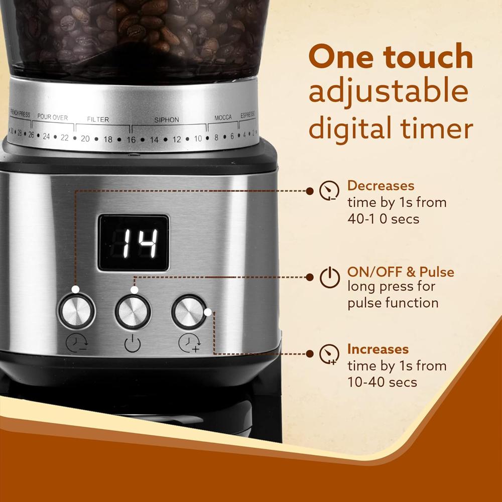 AGARO Stainless Steel Supreme Coffee Grinder,Conical Burr Grinder,31 Grinding Settings 40 mm  165 W