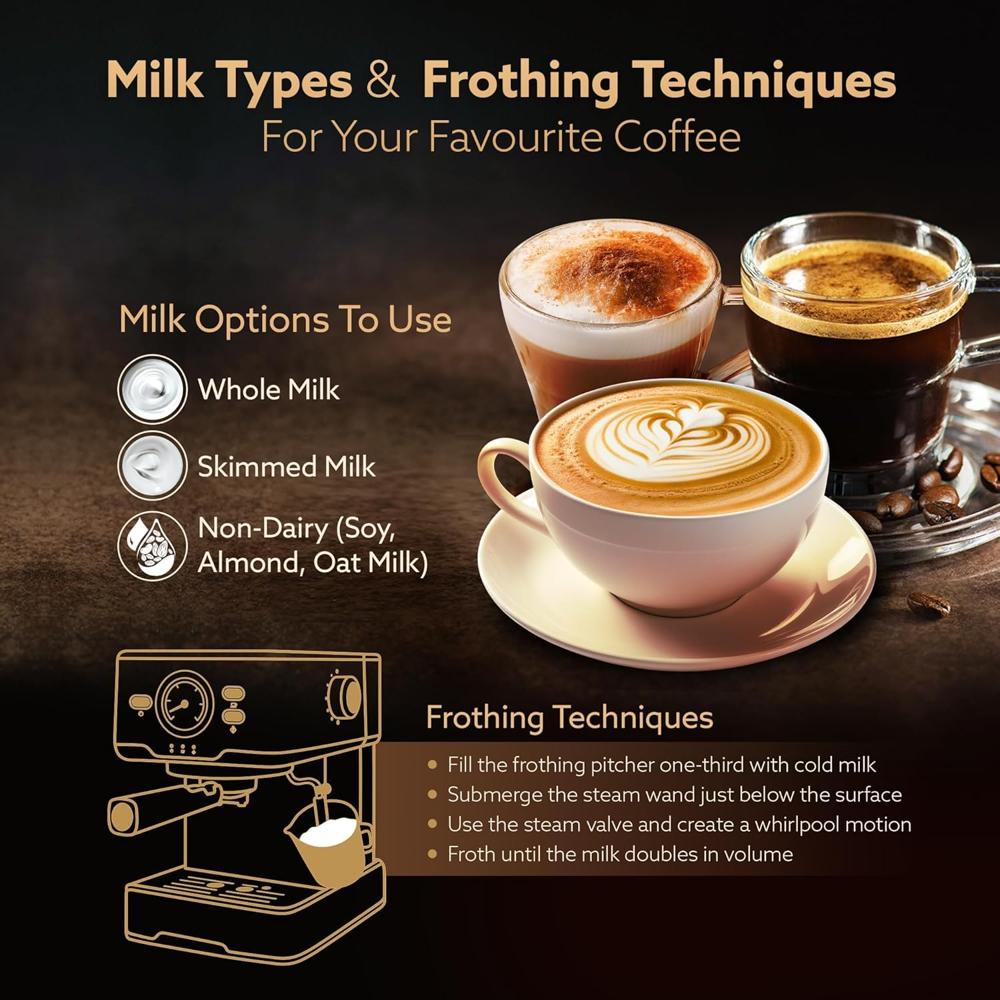 AGARO Imperial Espresso Coffee Maker, 15 Bars, With Foaming Milk, Frother Wand for Espresso, Cappuccino  (33759)