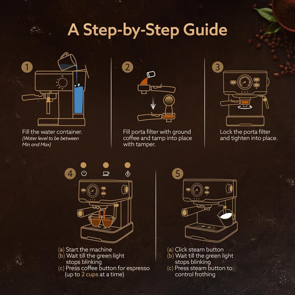 AGARO Imperial Espresso Coffee Maker, 15 Bars, With Foaming Milk, Frother Wand for Espresso, Cappuccino  (33759)