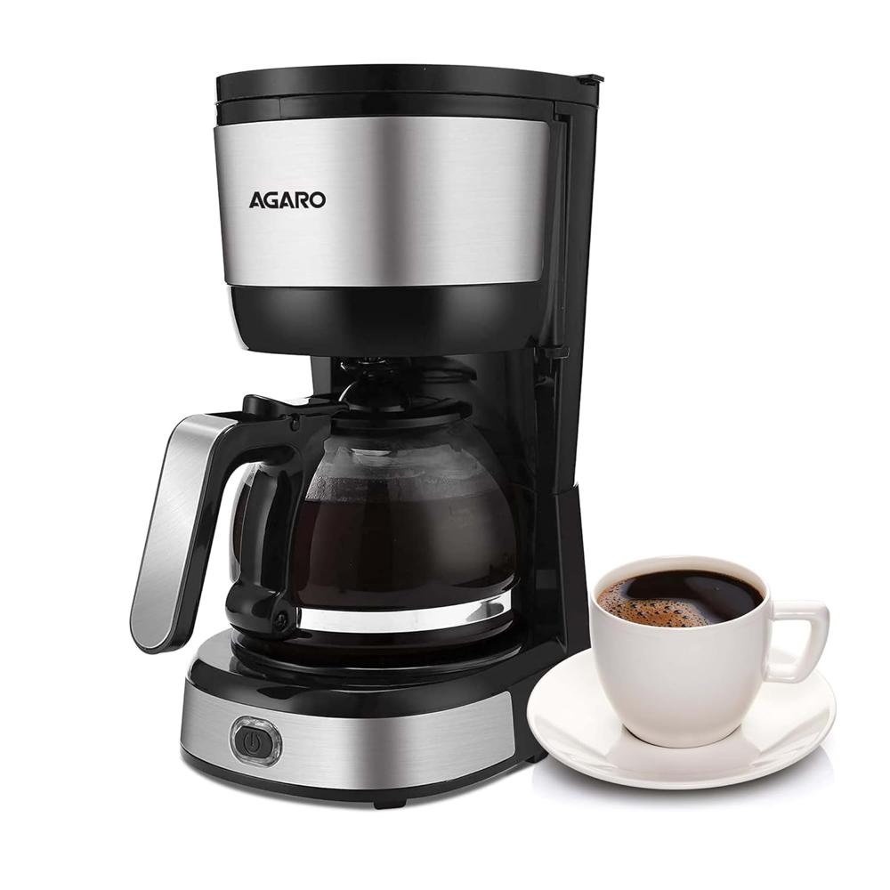 AGARO Royal 4 Big Cups Drip Coffee Maker, 600 Ml Borosilicate Glass Carafe Jar, 750W, Water tank with Level Indicator (33760)