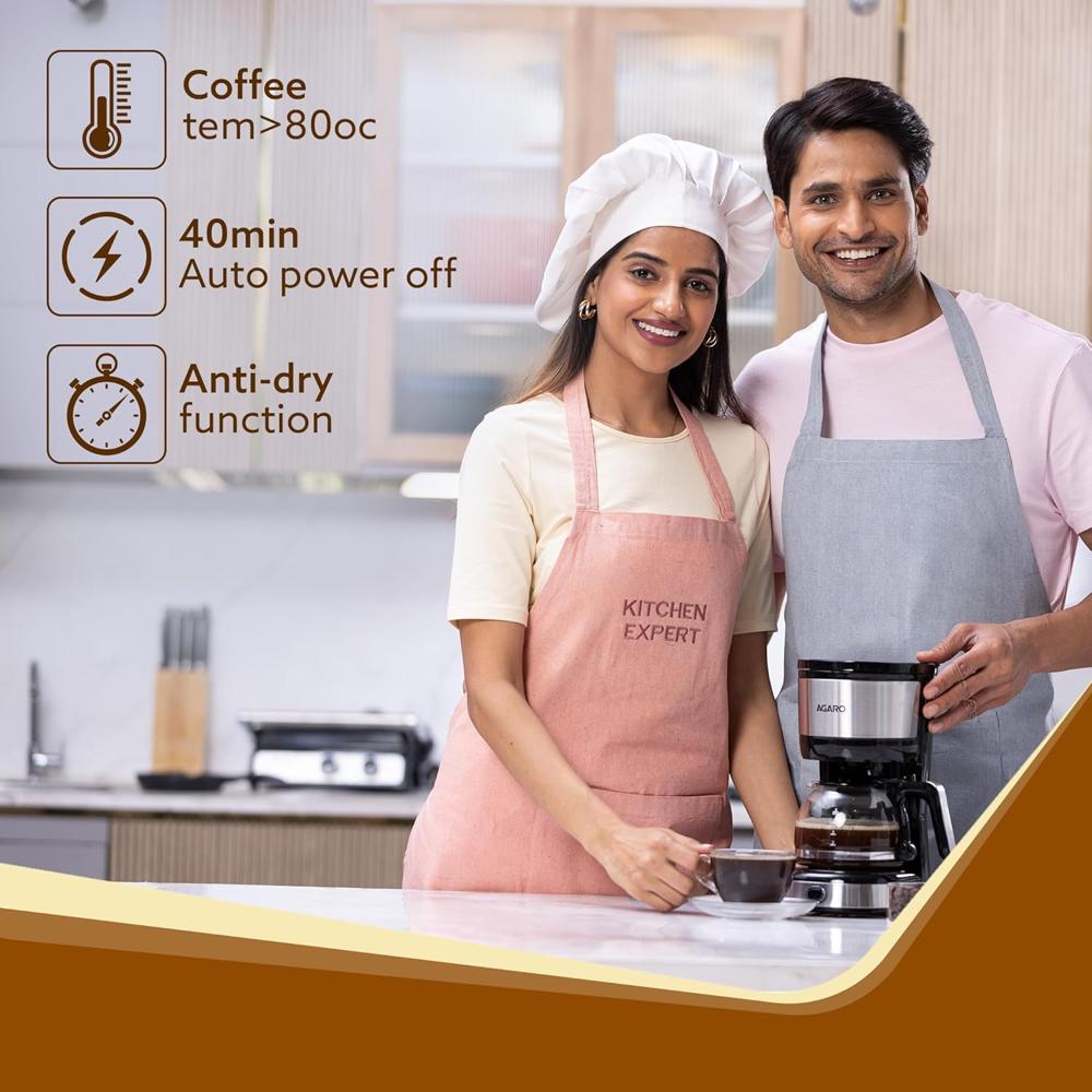 AGARO Royal 4 Big Cups Drip Coffee Maker, 600 Ml Borosilicate Glass Carafe Jar, 750W, Water tank with Level Indicator (33760)