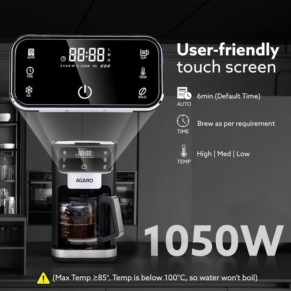 AGARO Primo Drip Coffee Maker, Brew & Maker, Up to 12 Cups, Fast Heating, (34240)