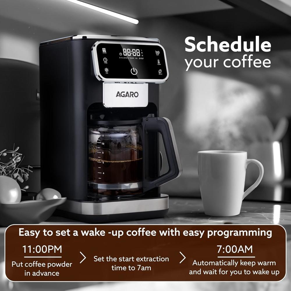 AGARO Primo Drip Coffee Maker, Brew & Maker, Up to 12 Cups, Fast Heating, (34240)