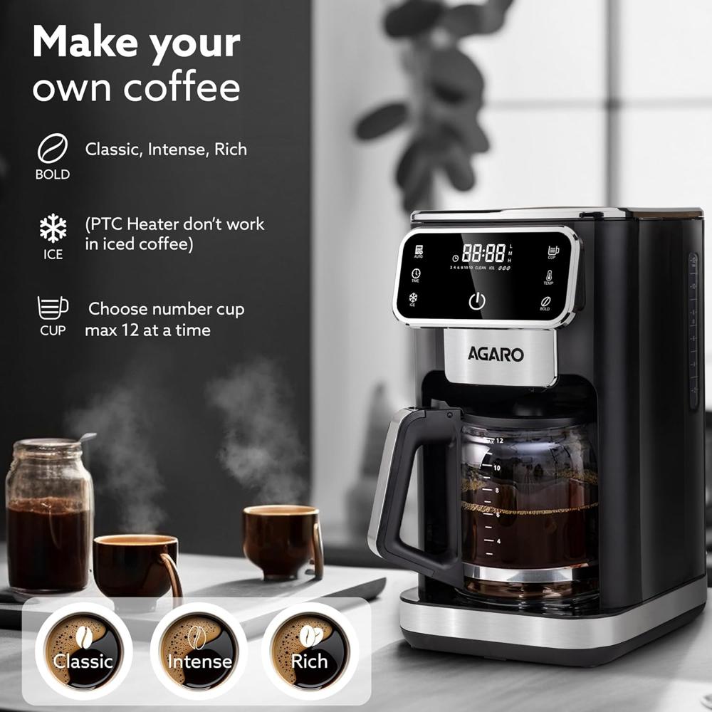 AGARO Primo Drip Coffee Maker, Brew & Maker, Up to 12 Cups, Fast Heating, (34240)
