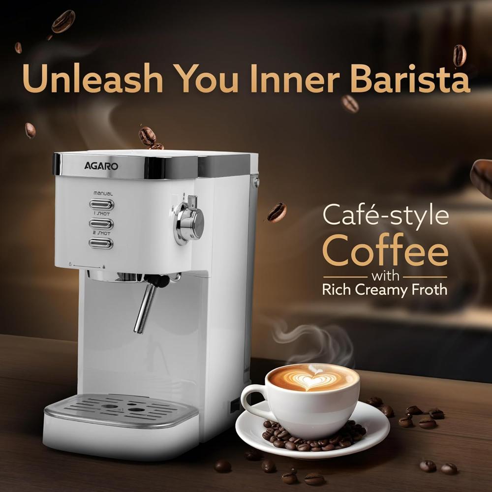 AGARO Regency Espresso Coffee Maker, Adjustable Pressure up to 20 Bars, Cappuccino Coffee Maker with Adjustable Foaming Milk  1.2L  1350W (33869)