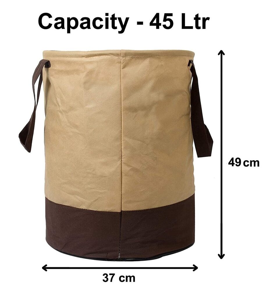 Beige Round Laundry Basket