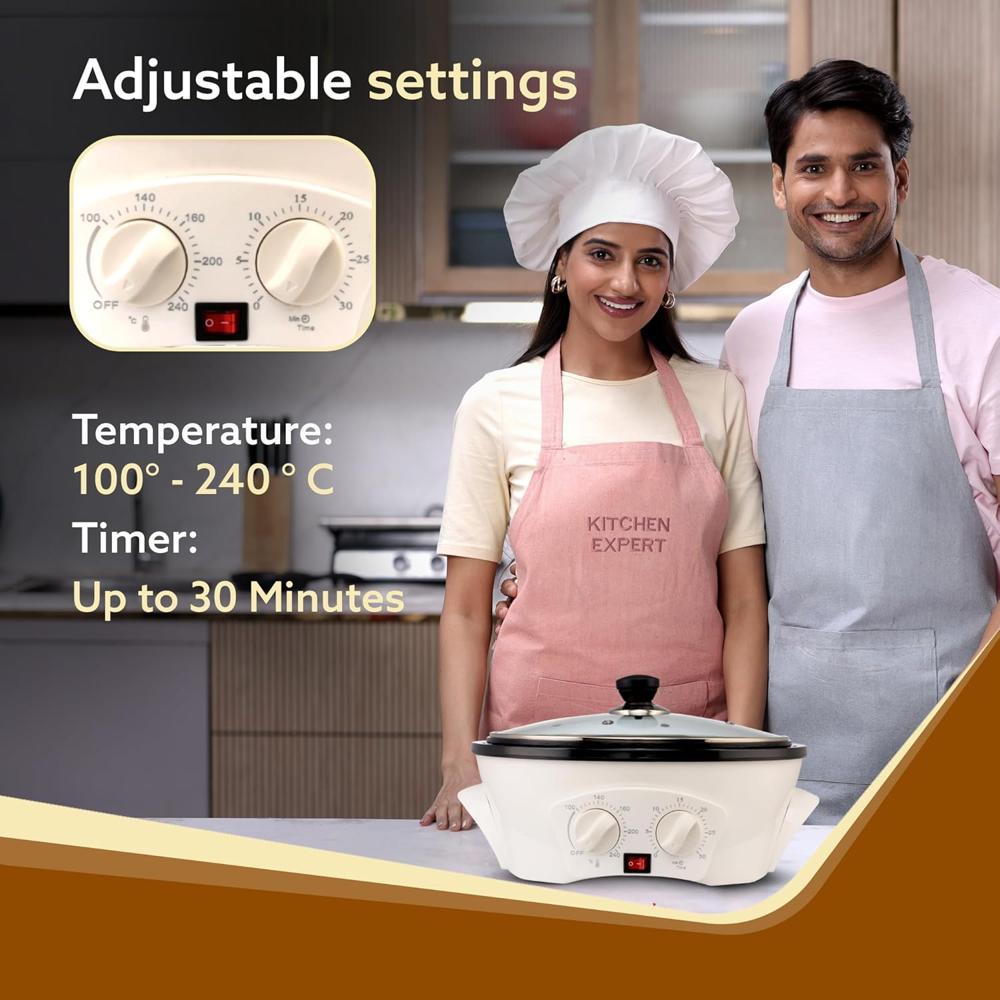 AGARO Regal Coffee Roaster, 750 Grams Capacity, 283mm Dia, Ceramic Coated Inner Pan, 3 Roasting Effect With 1200 W (34103)