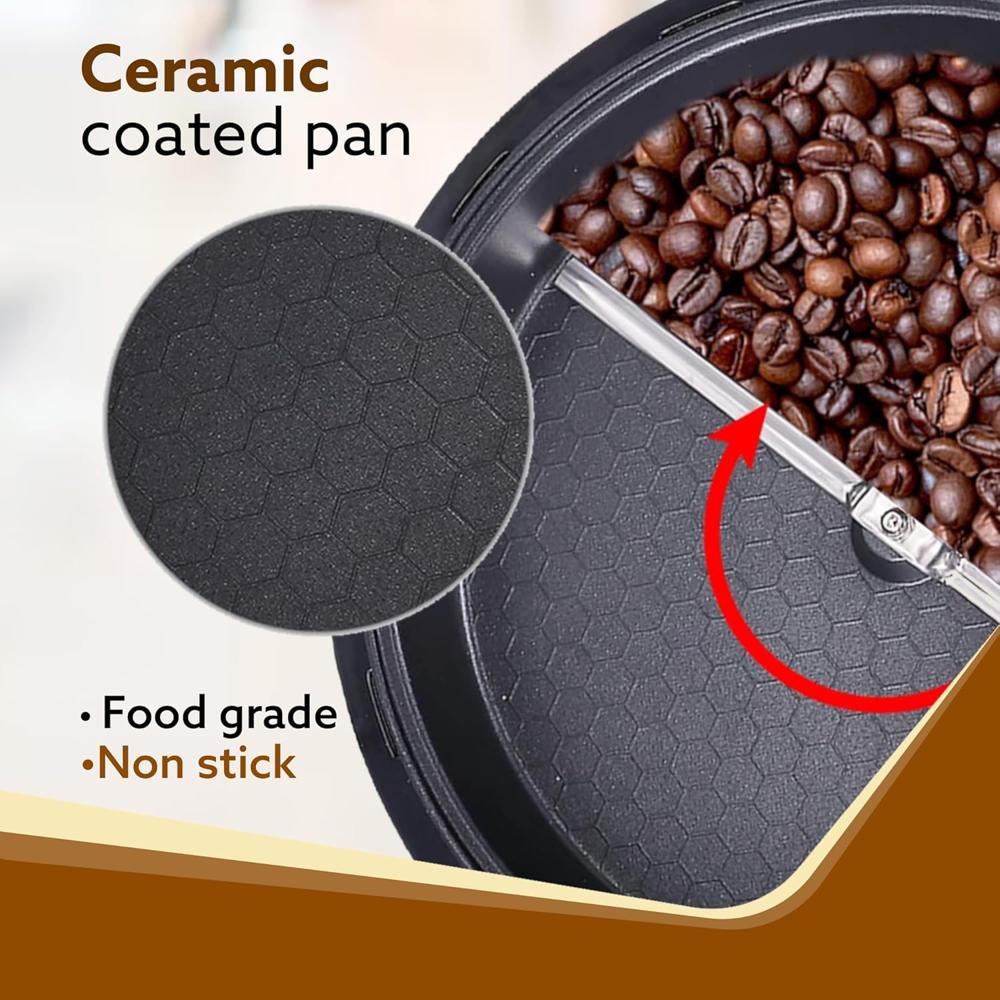 AGARO Regal Coffee Roaster, 750 Grams Capacity, 283mm Dia, Ceramic Coated Inner Pan, 3 Roasting Effect With 1200 W (34103)