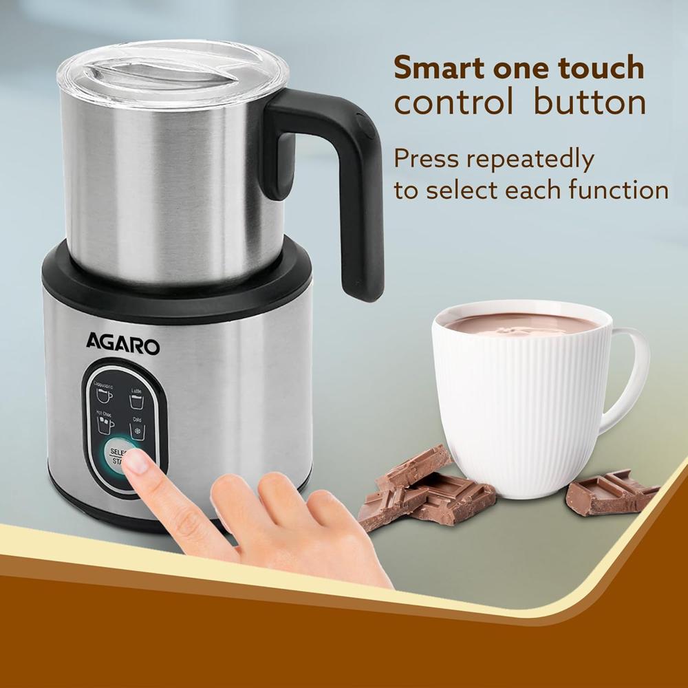 AGARO Regal Milk Frother for Coffee, 4 in 1 Electric Detachable Milk Frother and Heater  250ml  500 W (34005)