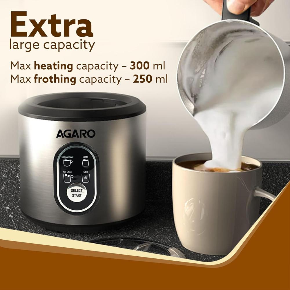 AGARO Regal Milk Frother for Coffee, 4 in 1 Electric Detachable Milk Frother and Heater  250ml  500 W (34005)