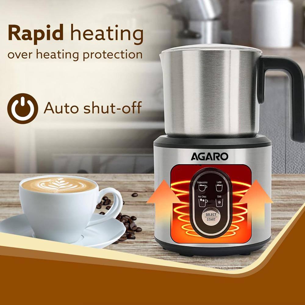AGARO Regal Milk Frother for Coffee, 4 in 1 Electric Detachable Milk Frother and Heater  250ml  500 W (34005)