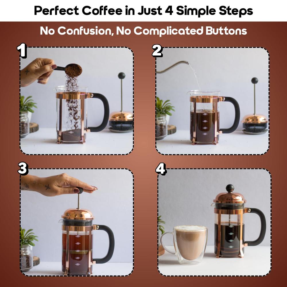 AGARO French Press Coffee Maker with 4 Part Superior Filtration 600 ML, Copper (33934)