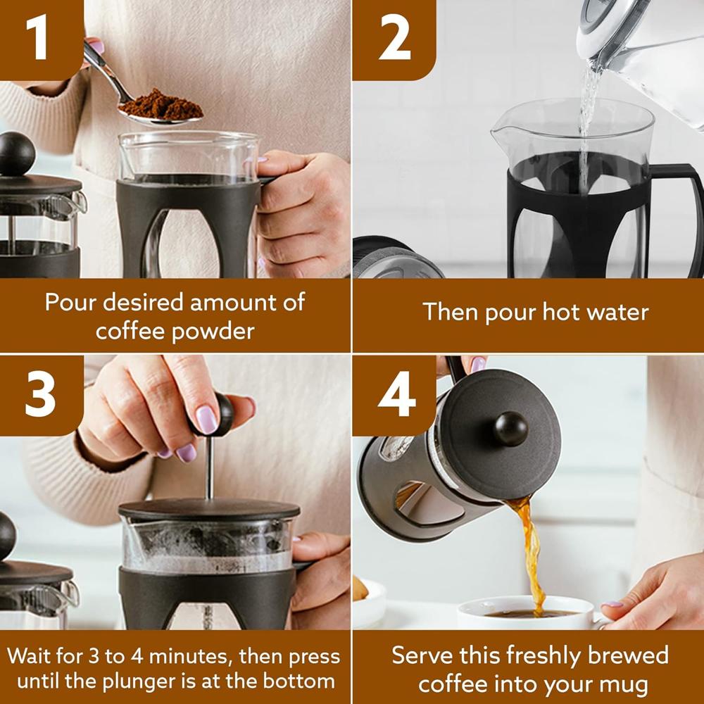 AGARO Elite French Press Coffee And Tea Maker, Borosilicate Glass Body With Sleeves, Glass Carafe, BPA Free Plastic Lid Strainer, 600Ml (33935)