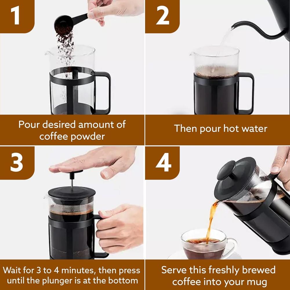 AGARO Delite French Press Coffee And Tea Maker, Borosilicate Glass Body With Sleeves, Glass Carafe, BPA Free Plastic Lid Strainer, 600Ml (33936)