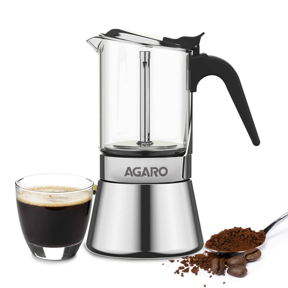 AGARO Imperial Moka Pot, Stovetop & Induction, Espresso Coffee, 240 Ml, Borosilicate Glass (33866)