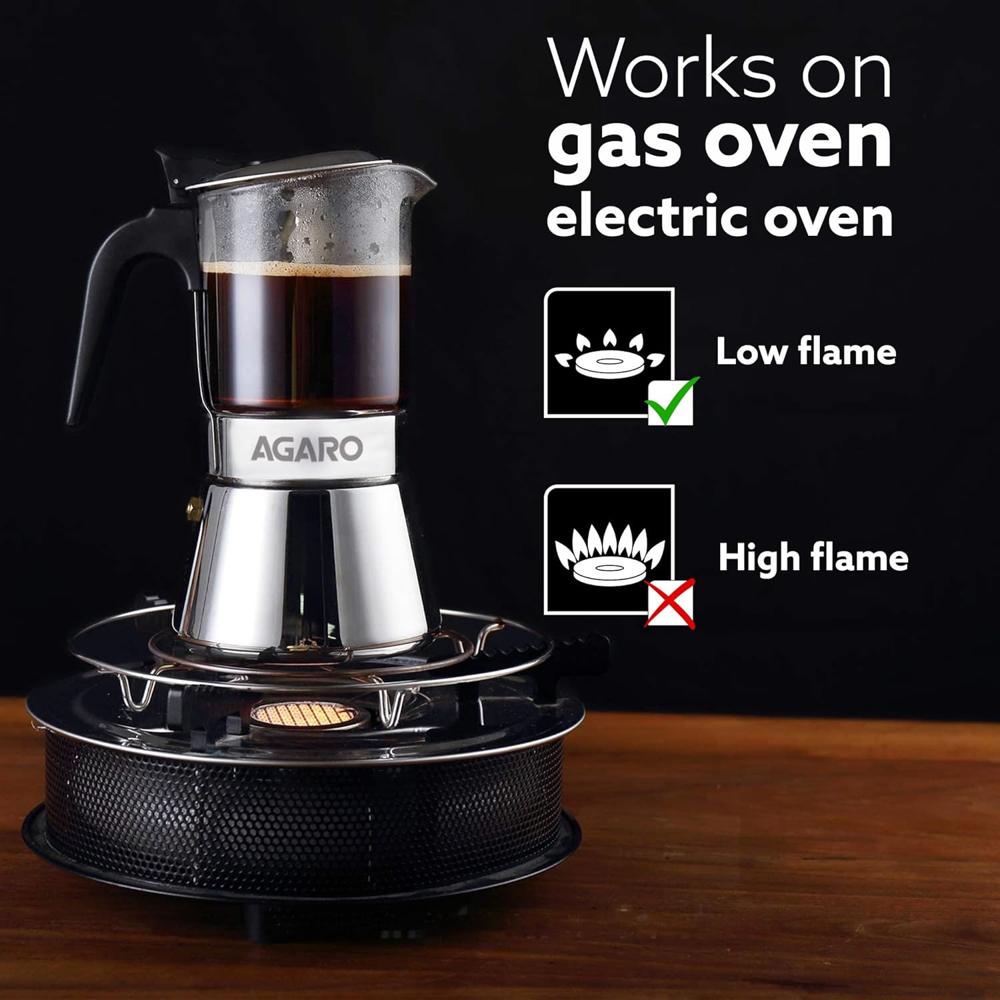 AGARO Imperial Moka Pot, Stovetop & Induction, Espresso Coffee, 240 Ml, Borosilicate Glass (33866)