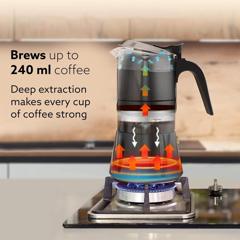 AGARO Imperial Moka Pot, Stovetop & Induction, Espresso Coffee, 240 Ml, Borosilicate Glass (33866)