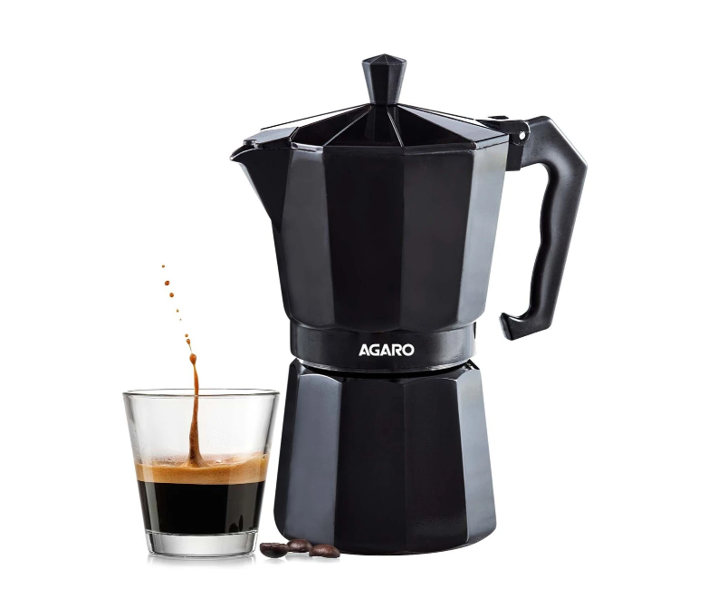 AGARO Classic Moka Pot, Stovetop Espresso, Premium Aluminium Built, 6 Cups Coffee Maker Black 250 ml (33867)