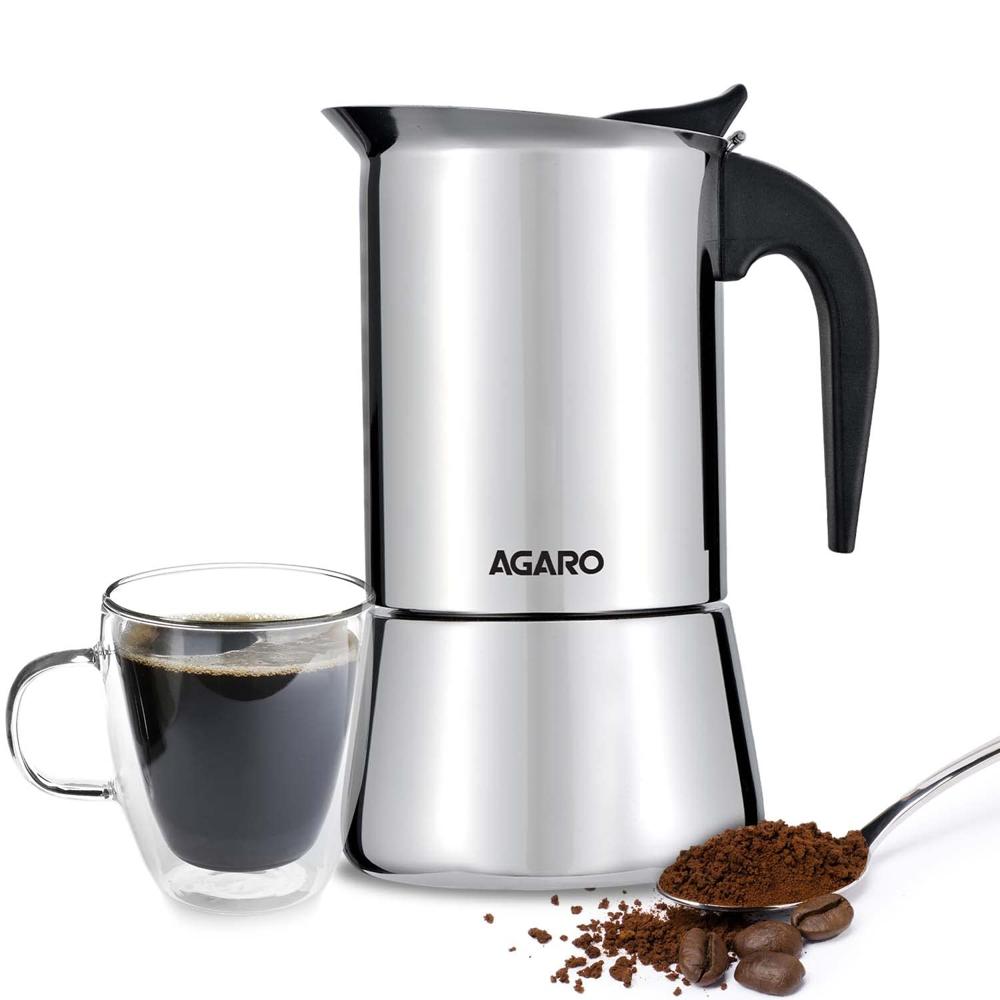 AGARO Royal Moka Pot, Stovetop & Induction Cooktop Classic Espresso & Coffee Maker, 200 Ml, Stainless Steel Built (33868)
