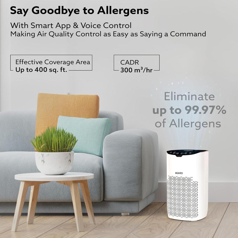 AGARO Royal Air Purifier For Home, Bedroom,True HEPA Filter H13, Removes 99.99% Pollutants, Bacteria, Virus & PM 0.1 Pa (34234)