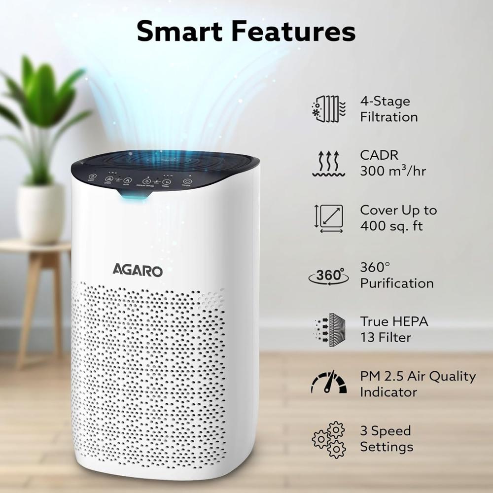 AGARO Royal Air Purifier For Home, Bedroom,True HEPA Filter H13, Removes 99.99% Pollutants, Bacteria, Virus & PM 0.1 Pa (34234)