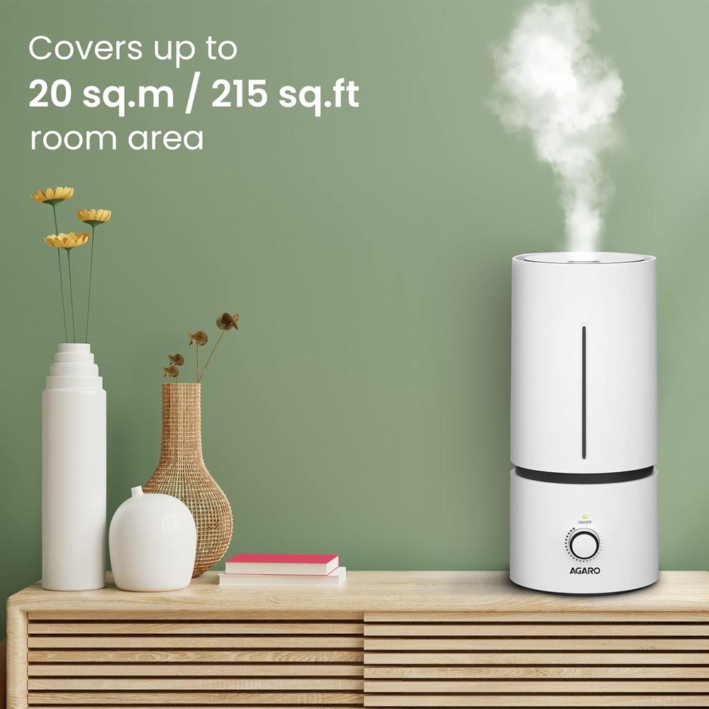 AGARO Caspian Cool Mist Ultrasonic Humidifier, 1.7 Litres, For Bedroom, Home, Office, Adjustable Mist Output, Super Quiet, Auto Shut Off (33653)