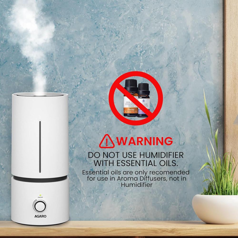 AGARO Caspian Cool Mist Ultrasonic Humidifier, 1.7 Litres, For Bedroom, Home, Office, Adjustable Mist Output, Super Quiet, Auto Shut Off (33653)