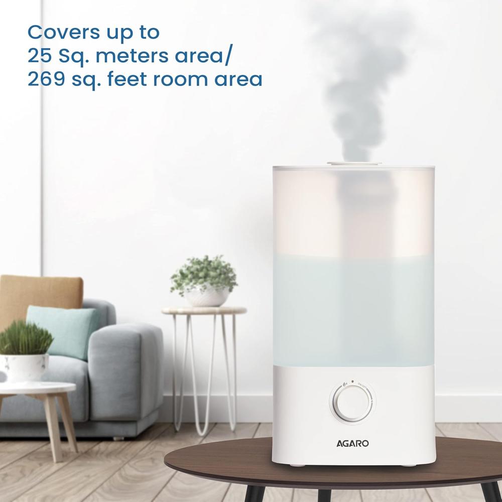 AGARO Breeze Cool Mist Ultrasonic Humidifier, Aroma Diffuser Support Essential Oil, 2.5 Litres, Top Fill, For Bedroom, Home, Office, (33632)