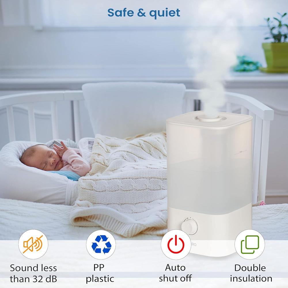 AGARO Breeze Cool Mist Ultrasonic Humidifier, Aroma Diffuser Support Essential Oil, 2.5 Litres, Top Fill, For Bedroom, Home, Office, (33632)