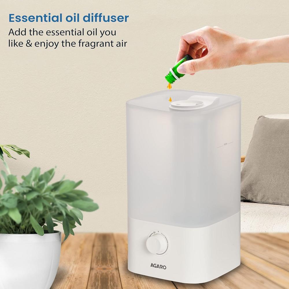 AGARO Breeze Cool Mist Ultrasonic Humidifier, Aroma Diffuser Support Essential Oil, 2.5 Litres, Top Fill, For Bedroom, Home, Office, (33632)