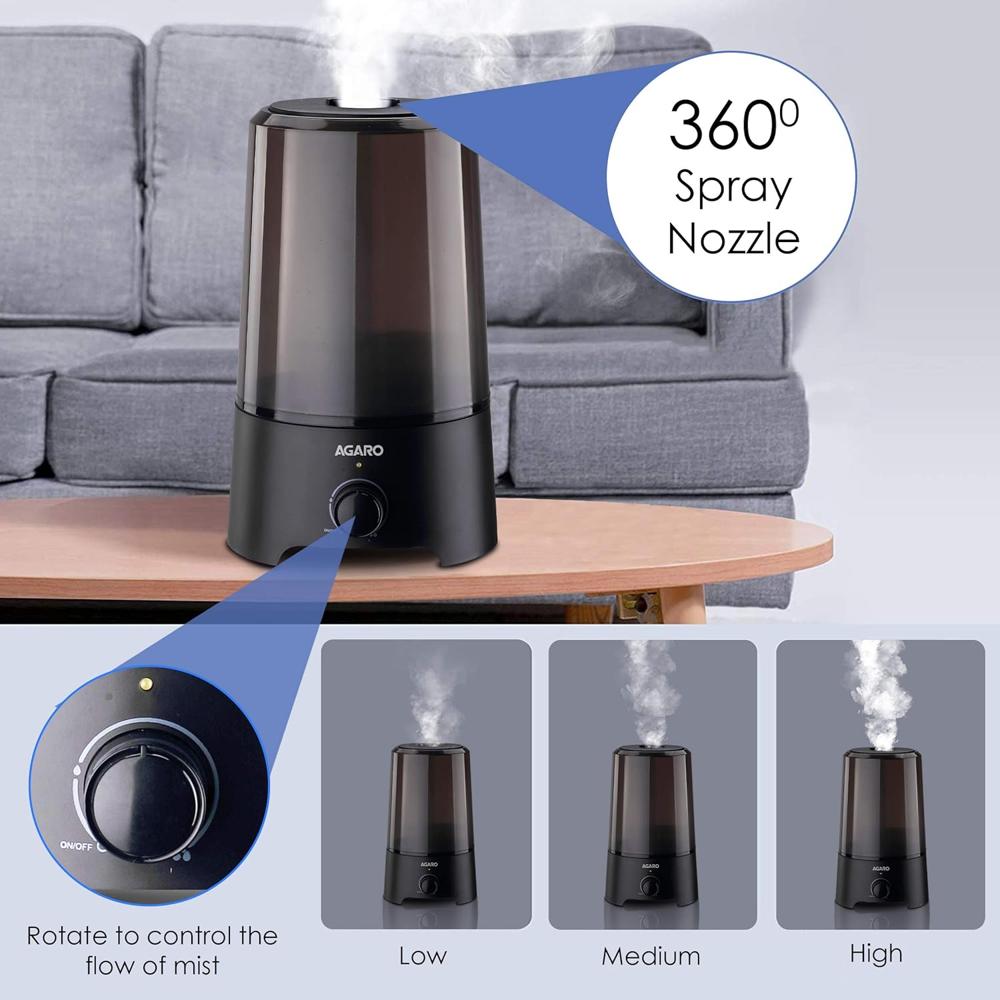 AGARO Verge Cool Mist Humidifier, 2.5L, For Bedroom, Home Office, Adjustable Mist Output, Super (33492)
