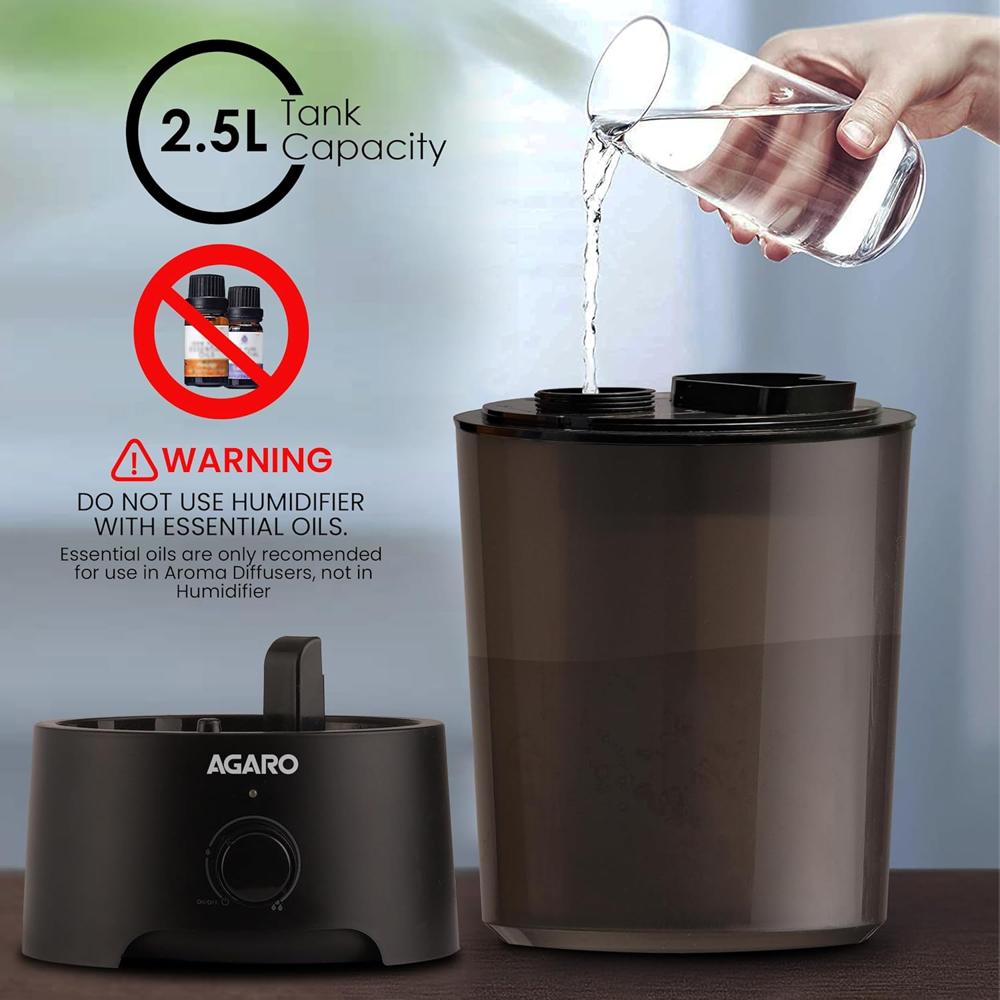 AGARO Verge Cool Mist Humidifier, 2.5L, For Bedroom, Home Office, Adjustable Mist Output, Super (33492)