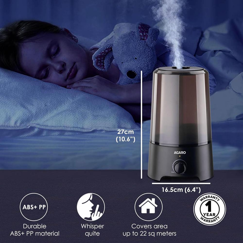 AGARO Verge Cool Mist Humidifier, 2.5L, For Bedroom, Home Office, Adjustable Mist Output, Super (33492)