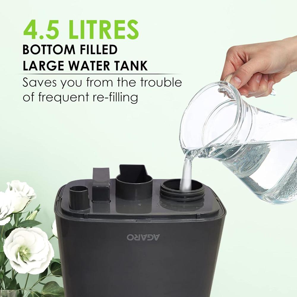 AGARO Glory Cool Mist Ultrasonic Humidifier, 4.5Litres, For Large Area, Room, Home, Office, Adjustable Mist Output, Ceramic Ball  (33652)