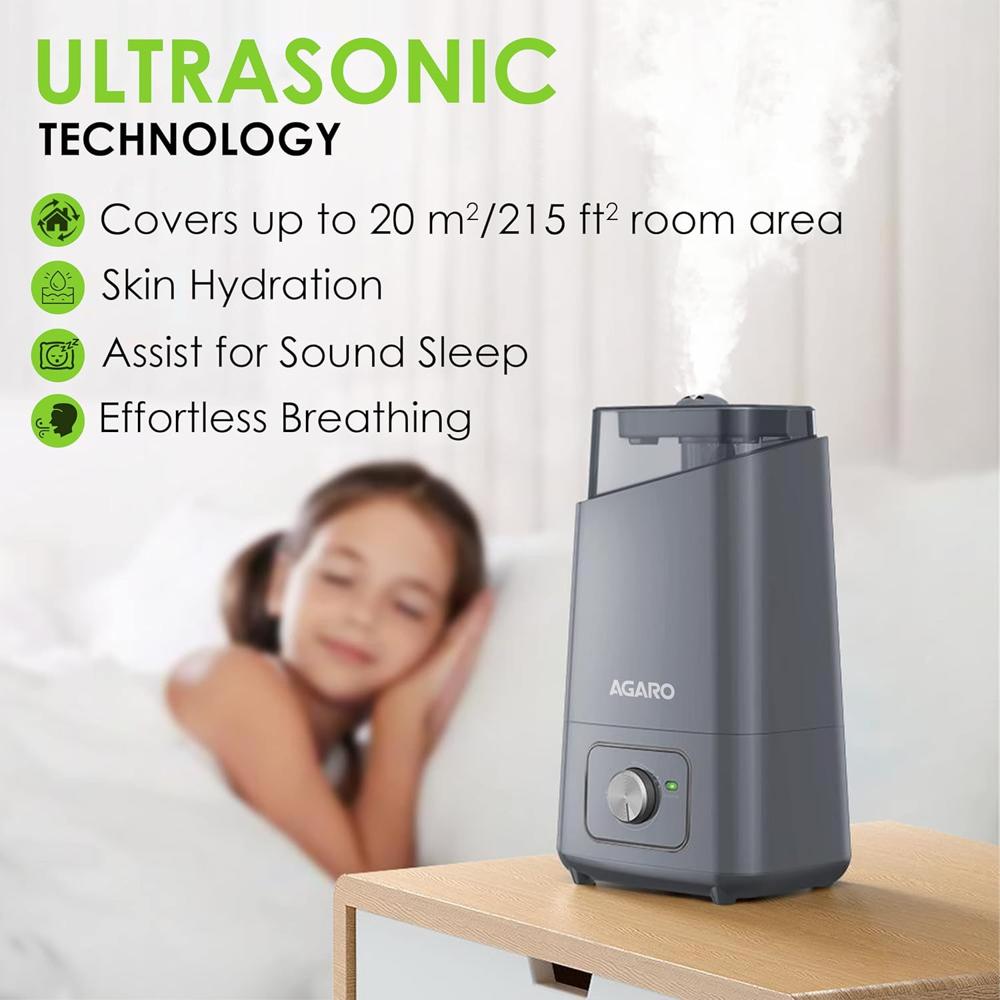 AGARO Glory Cool Mist Ultrasonic Humidifier, 4.5Litres, For Large Area, Room, Home, Office, Adjustable Mist Output, Ceramic Ball  (33652)