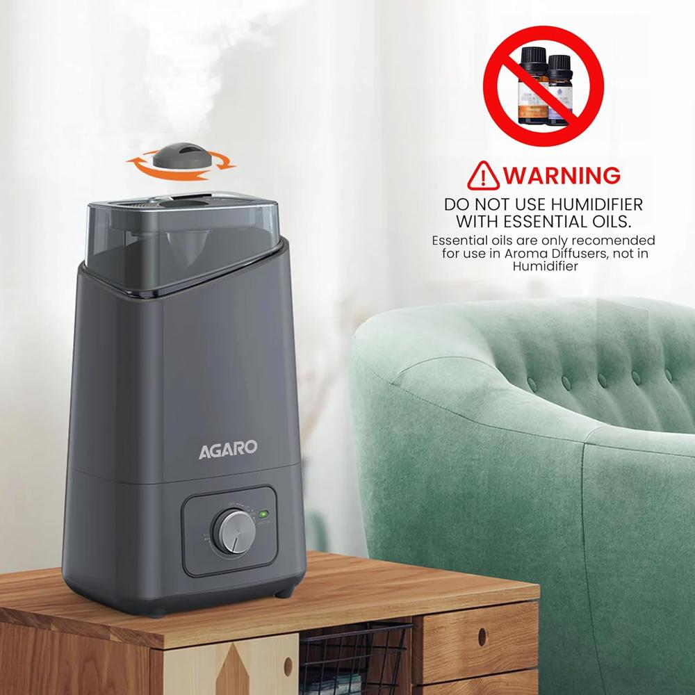 AGARO Glory Cool Mist Ultrasonic Humidifier, 4.5Litres, For Large Area, Room, Home, Office, Adjustable Mist Output, Ceramic Ball  (33652)
