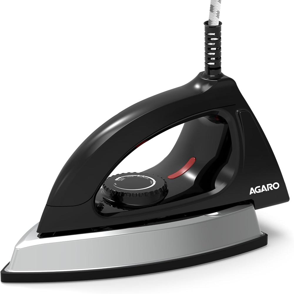 AGARO Stainless Steel Regal Heavy Weight Electric Dry Iron, 1000W, Non- Stick Coated Heavy Sole Plate (34002)