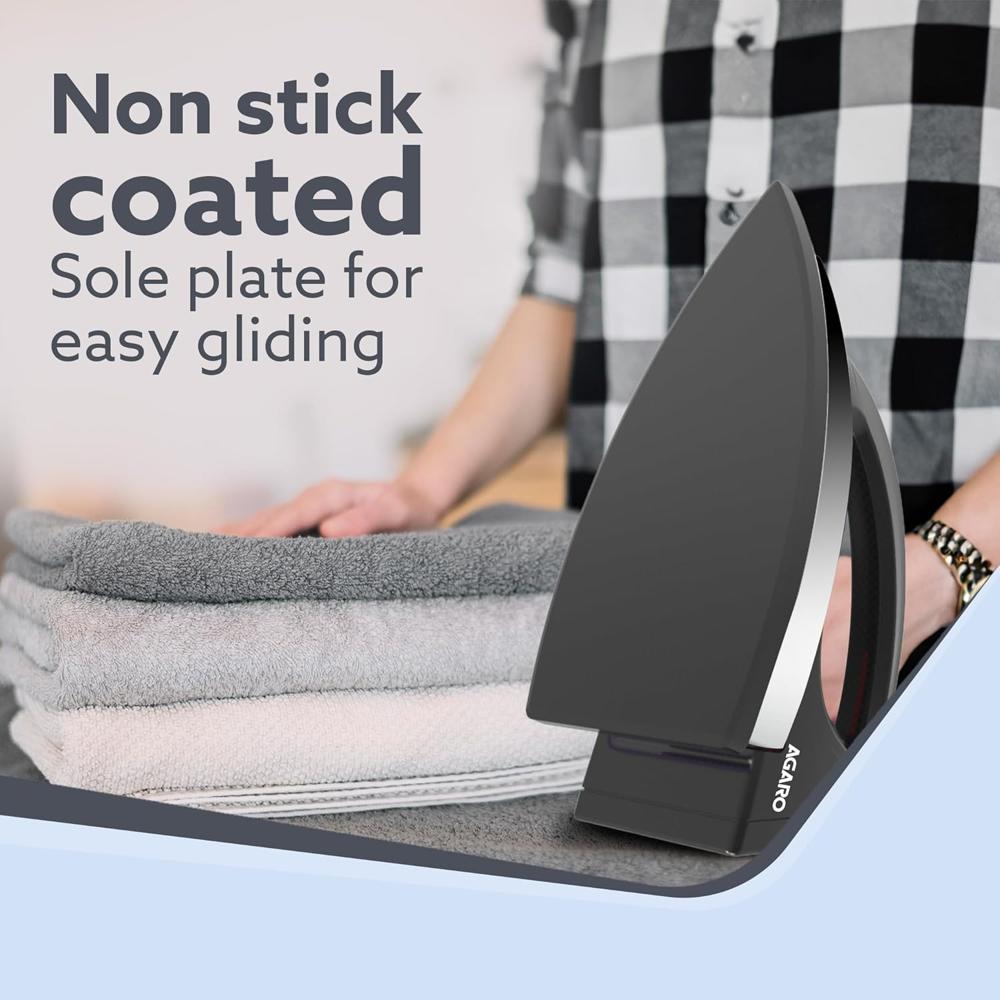 AGARO Stainless Steel Regal Heavy Weight Electric Dry Iron, 1000W, Non- Stick Coated Heavy Sole Plate (34002)