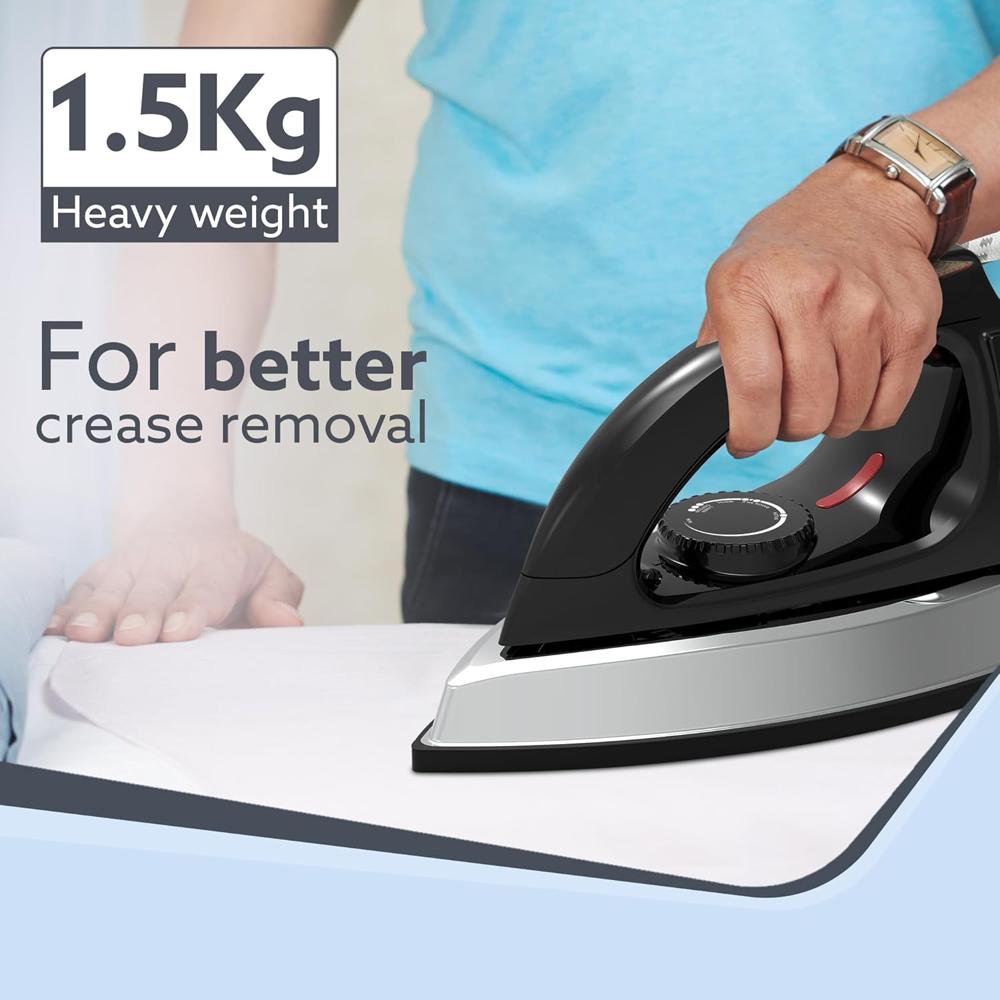 AGARO Stainless Steel Regal Heavy Weight Electric Dry Iron, 1000W, Non- Stick Coated Heavy Sole Plate (34002)
